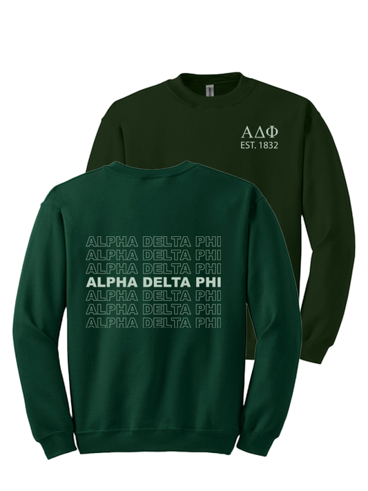 Alpha Delta Phi Repeating Name Crewneck Sweatshirts