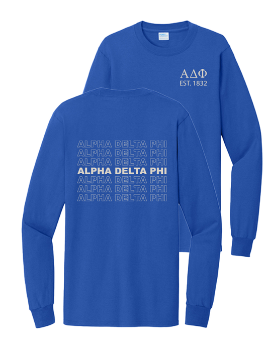 Alpha Delta Phi Repeating Name Long Sleeve T-Shirts