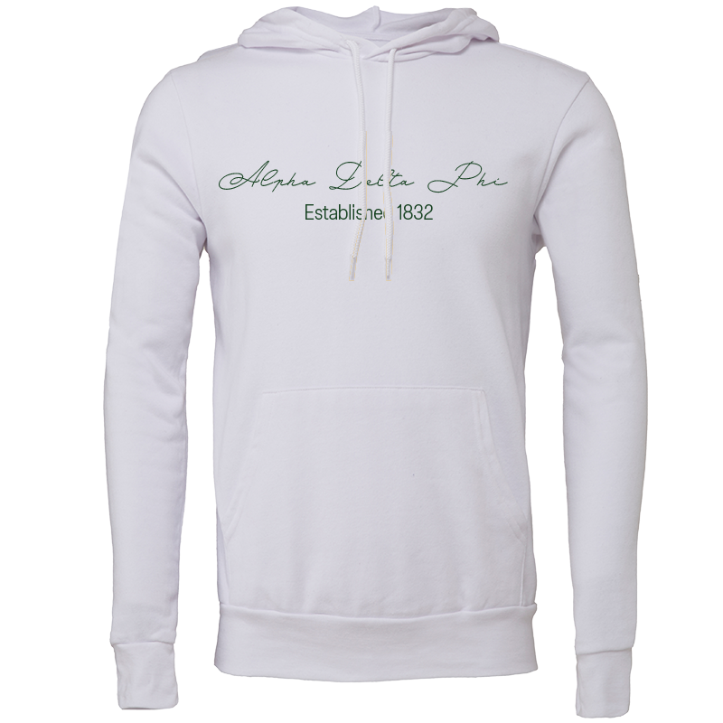Alpha Delta Phi Embroidered Scripted Name Hooded Sweatshirts