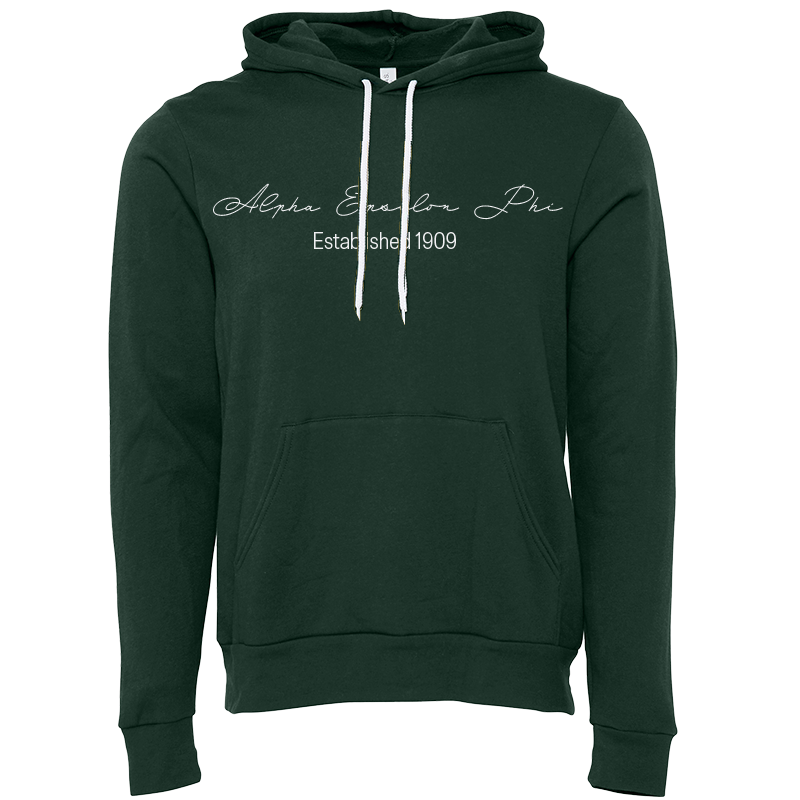 Alpha Epsilon Phi Embroidered Scripted Name Hooded Sweatshirts