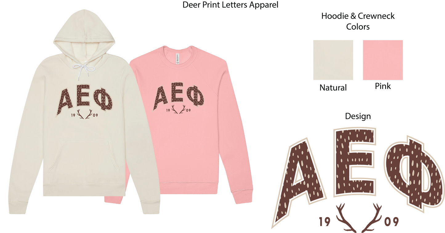 Alpha Epsilon Phi Fawn Print Varsity Crewneck