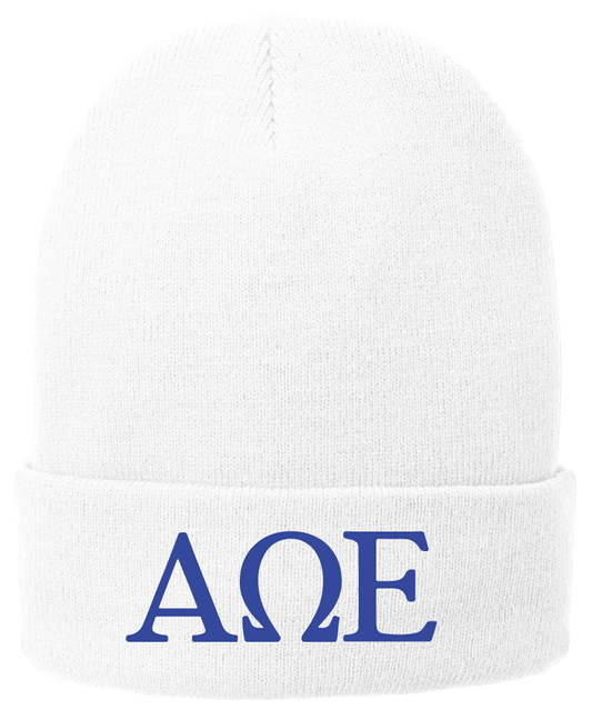 Alpha Omega Epsilon Lettered Beanies