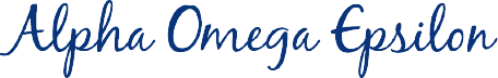 Alpha Omega Epsilon fraternity name in blue cursive text