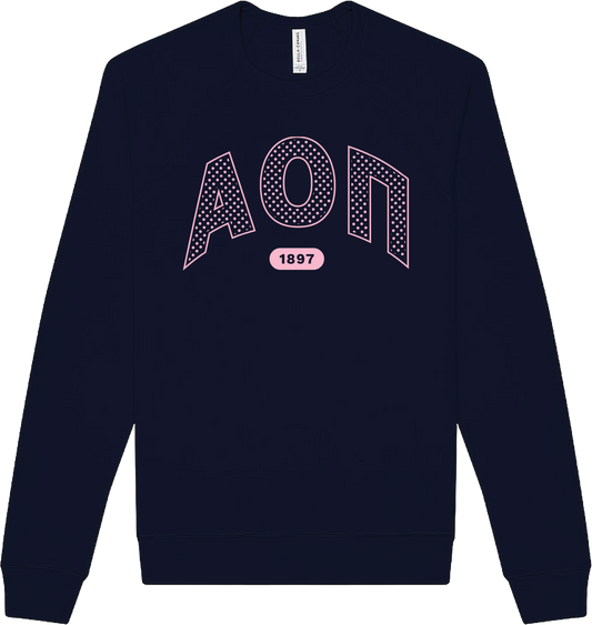 Alpha Omicron Pi polka dot navy
