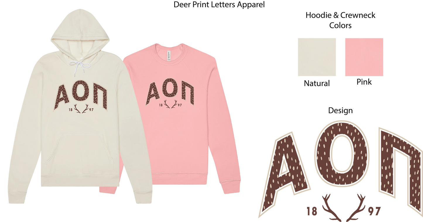 Alpha Omicron Pi Fawn Print Varsity Crewneck