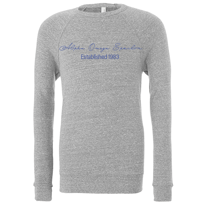 Alpha Omega Epsilon Embroidered Scripted Name Crewneck Sweatshirts