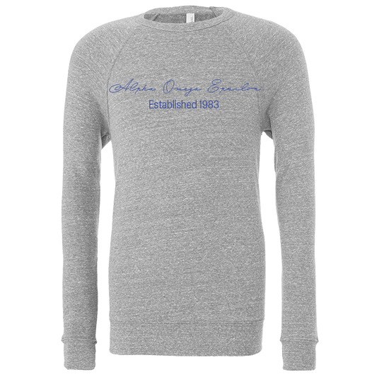 Alpha Omega Epsilon Embroidered Scripted Name Crewneck Sweatshirts