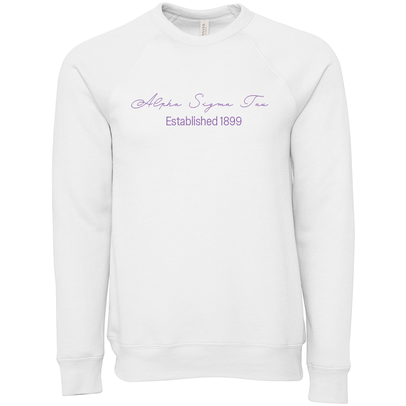 Alpha Sigma Tau Embroidered Scripted Name Crewneck Sweatshirts