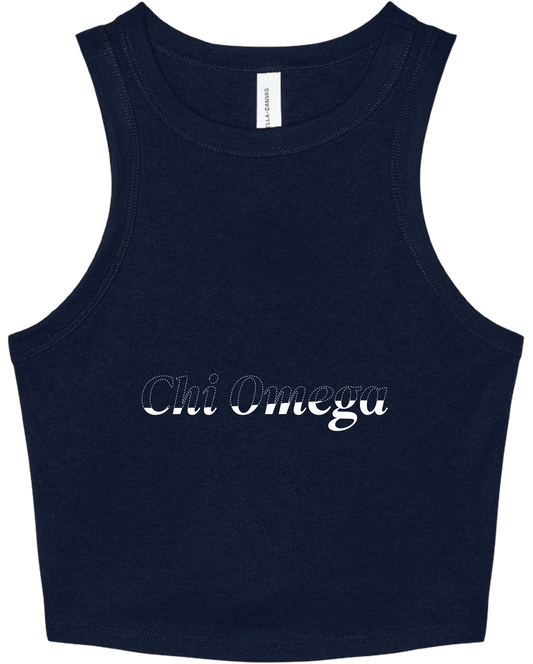 Chi Omega Stitched Outline Cropped Tanks