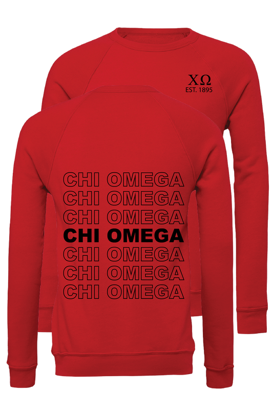 Chi Omega Repeating Name Crewneck Sweatshirts