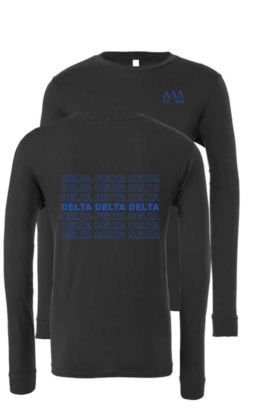 Delta Delta Delta Repeating Name Long Sleeve T-Shirts