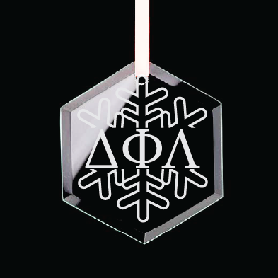 Delta Phi Lambda Hexagon Single-Snowflake Ornament w/ White Ribbon