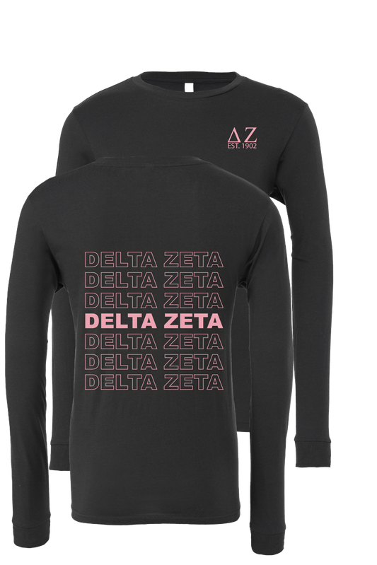 Delta Zeta Repeating Name Long Sleeve T-Shirts