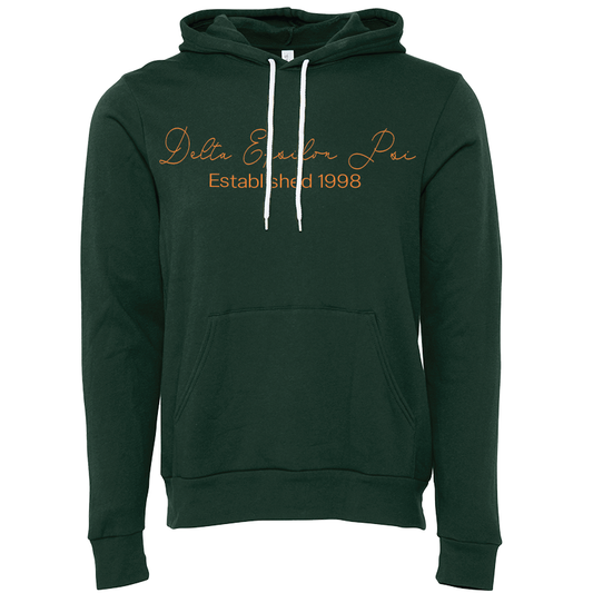 Delta Epsilon Psi Embroidered Scripted Name Hooded Sweatshirts