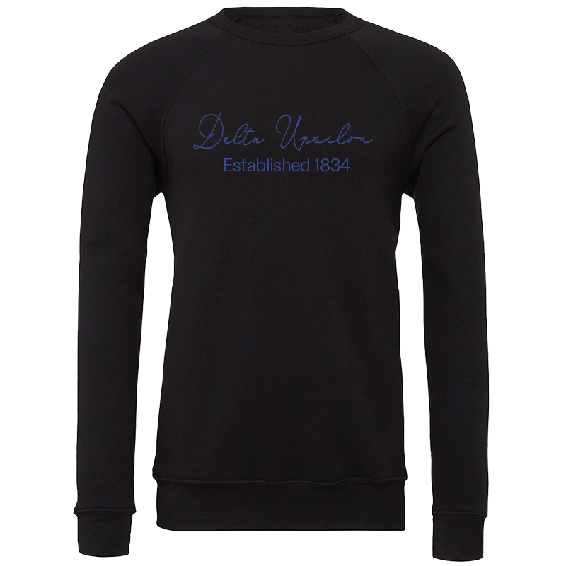 Delta Upsilon Embroidered Scripted Name Crewneck Sweatshirts