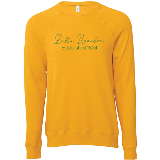 Delta Upsilon Embroidered Scripted Name Crewneck Sweatshirts