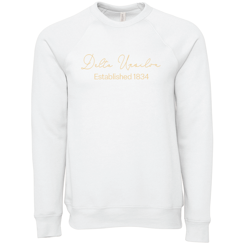 Delta Upsilon Embroidered Scripted Name Crewneck Sweatshirts