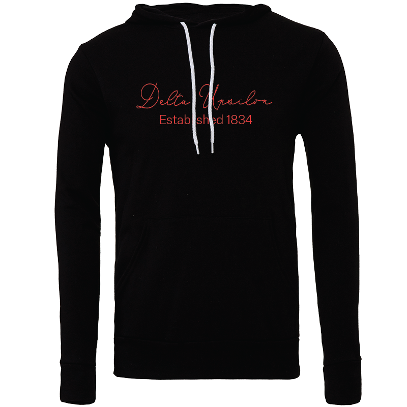 Delta Upsilon Embroidered Scripted Name Hooded Sweatshirts