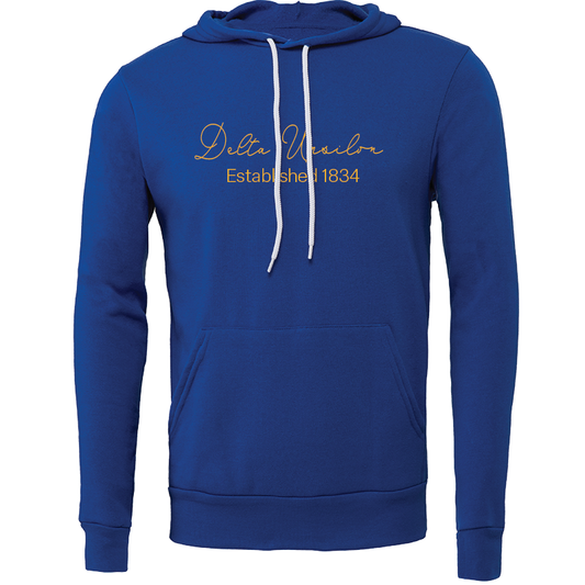 Delta Upsilon Embroidered Scripted Name Hooded Sweatshirts