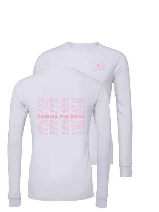 Gamma Phi Beta Repeating Name Long Sleeve T-Shirts