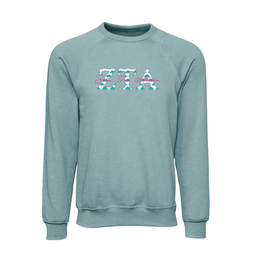 Zeta Tau Alpha Applique Letters Crewneck Sweatshirt