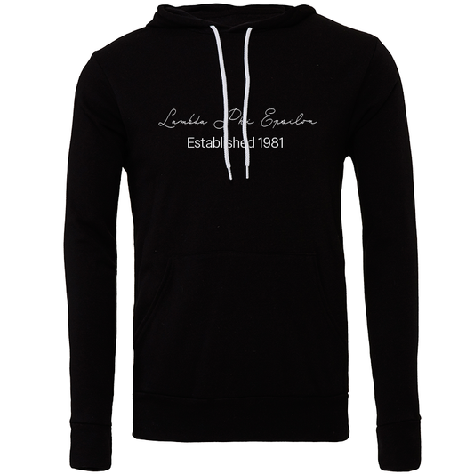 Lambda Phi Epsilon Embroidered Scripted Name Hooded Sweatshirts