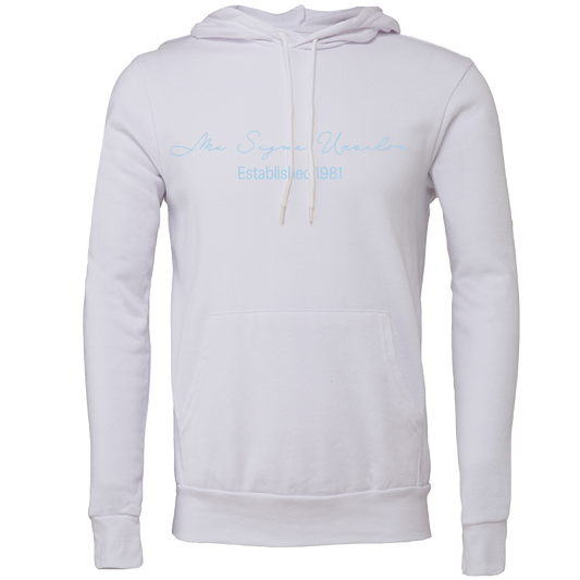 Mu Sigma Upsilon Embroidered Scripted Name Hooded Sweatshirts