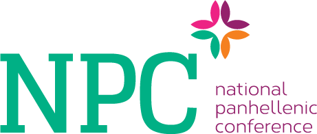 Logo of the National Panhellenic Conference with colorful flower design and 'NPC' text.