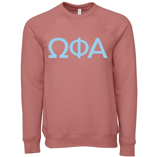 Omega Phi Alpha Embroidered Lettered Crewneck Sweatshirts