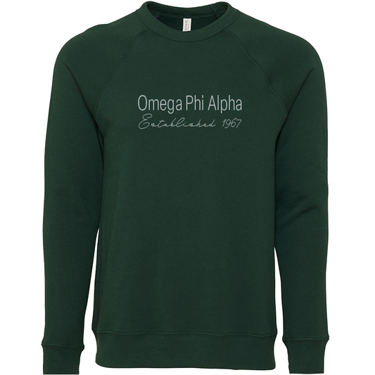 Omega Phi Alpha Embroidered Printed Name Crewneck Sweatshirts