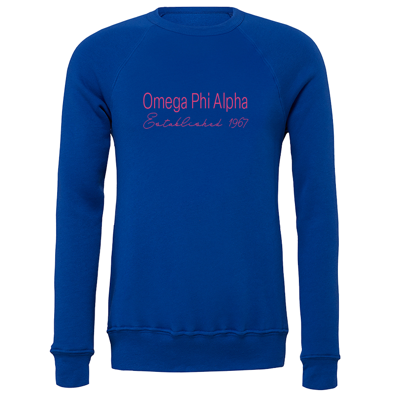 Omega Phi Alpha Embroidered Printed Name Crewneck Sweatshirts