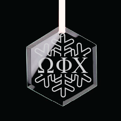 Omega Phi Chi Hexagon Single-Snowflake Ornament w/ White Ribbon