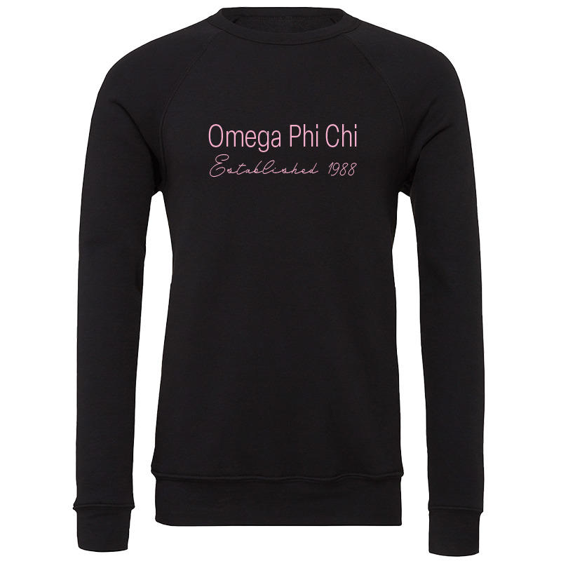 Omega Phi Chi Embroidered Printed Name Crewneck Sweatshirts
