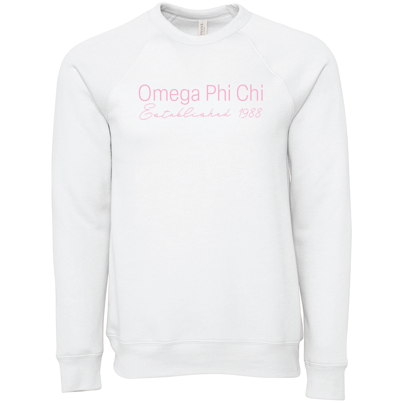 Omega Phi Chi Embroidered Printed Name Crewneck Sweatshirts