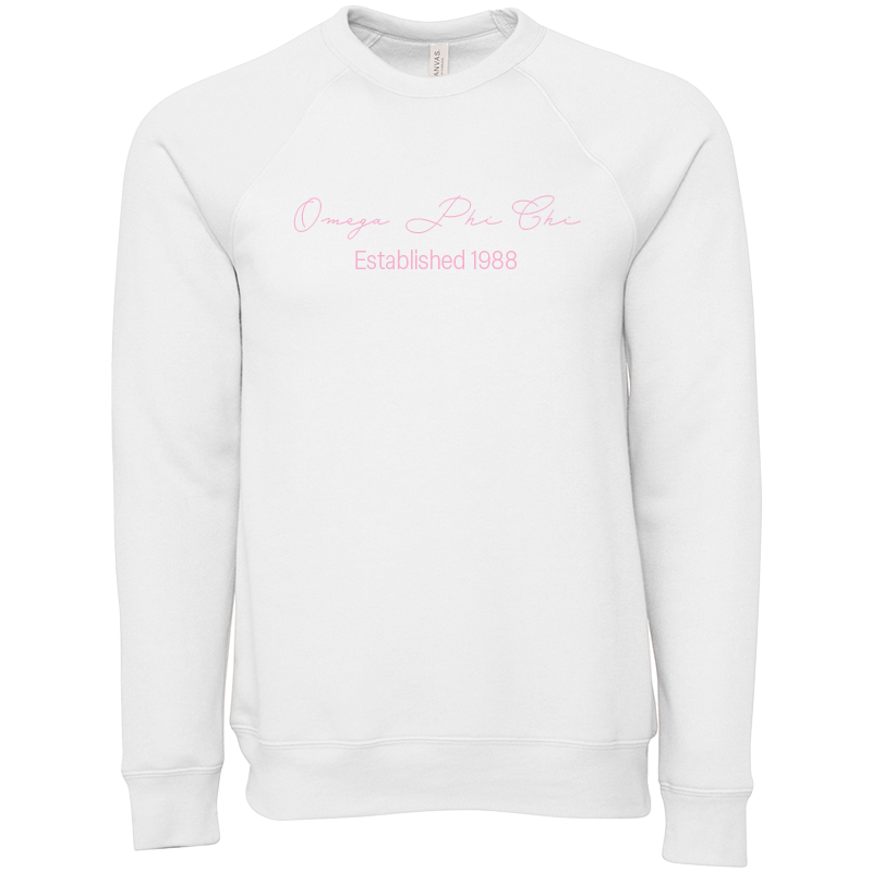 Omega Phi Chi Embroidered Scripted Name Crewneck Sweatshirts