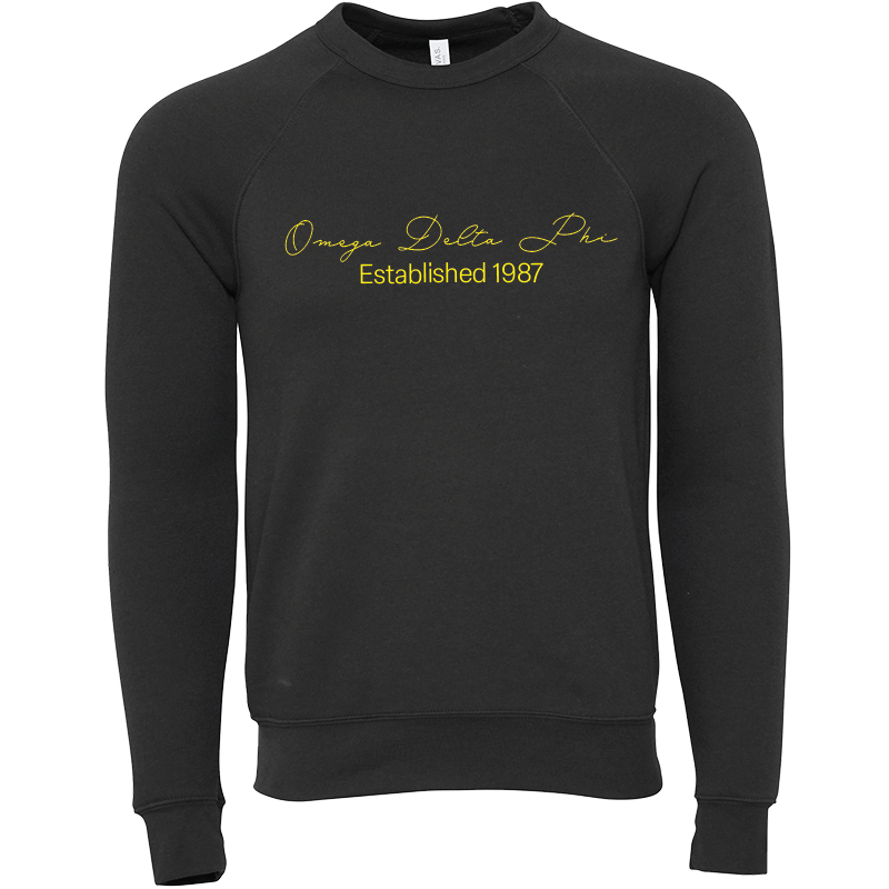 Omega Delta Phi Embroidered Scripted Name Crewneck Sweatshirts