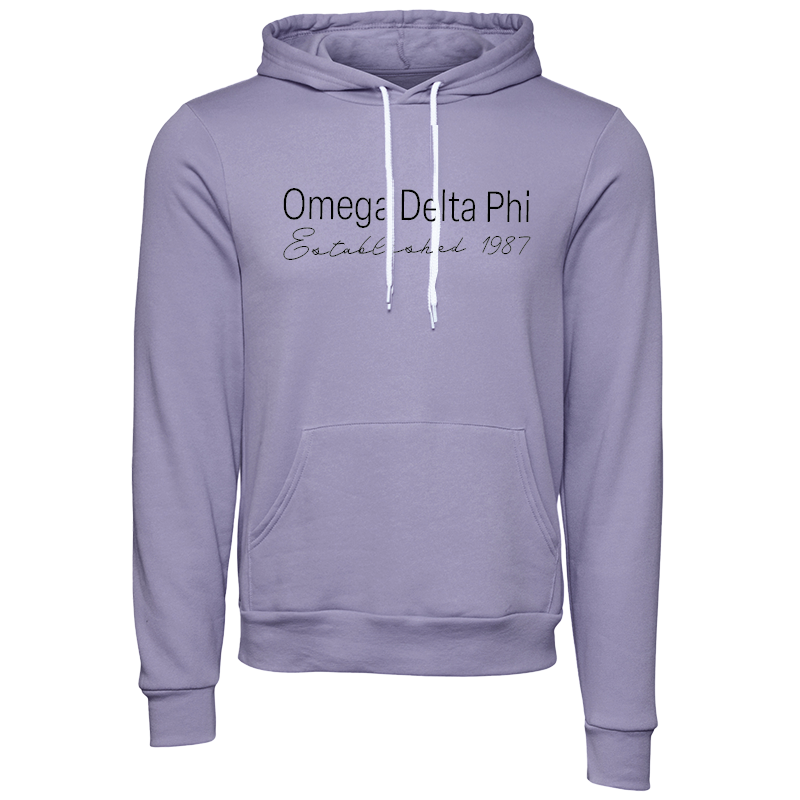 Omega Delta Phi Embroidered Printed Name Hooded Sweatshirts