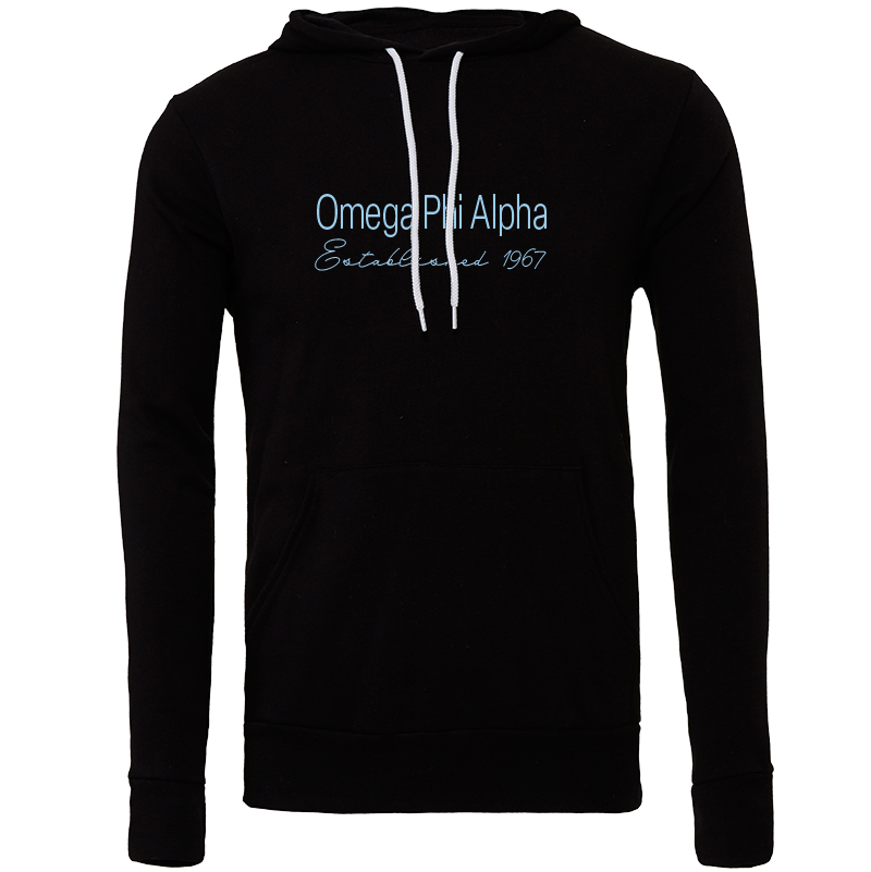 Omega Phi Alpha Embroidered Printed Name Hooded Sweatshirts