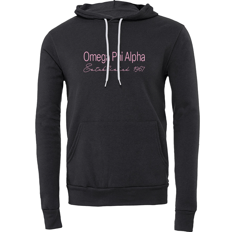 Omega Phi Alpha Embroidered Printed Name Hooded Sweatshirts