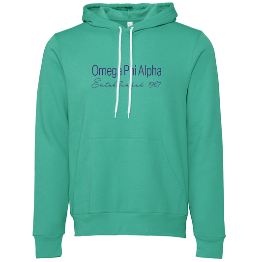 Omega Phi Alpha Embroidered Printed Name Hooded Sweatshirts