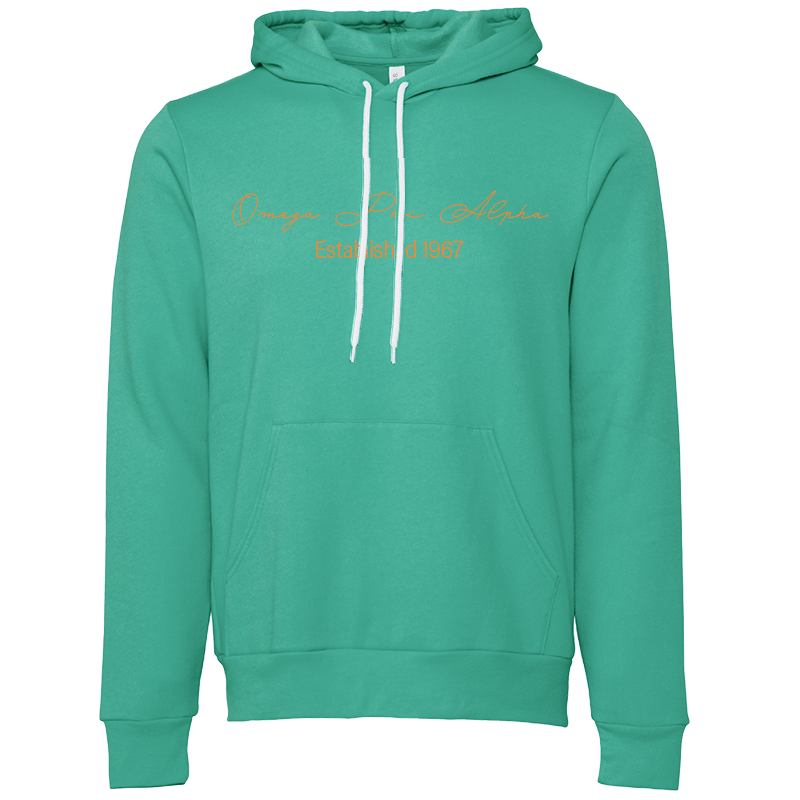 Omega Phi Alpha Embroidered Scripted Name Hooded Sweatshirts