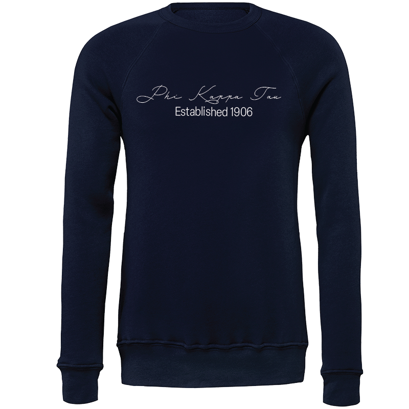 Phi Kappa Tau Embroidered Scripted Name Crewneck Sweatshirts