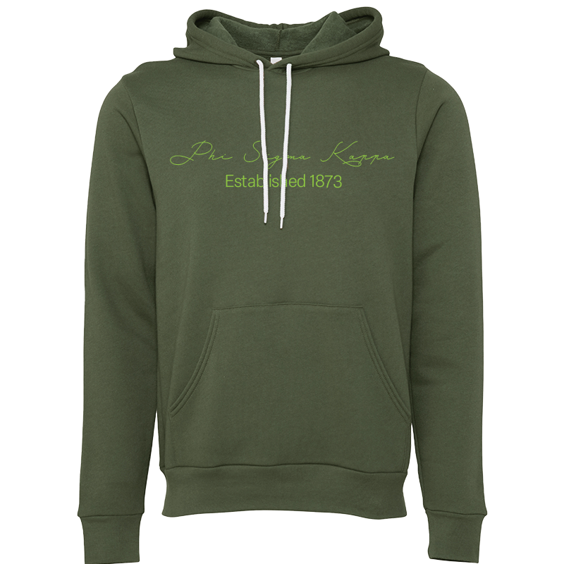 Phi Sigma Kappa Embroidered Scripted Name Hooded Sweatshirts