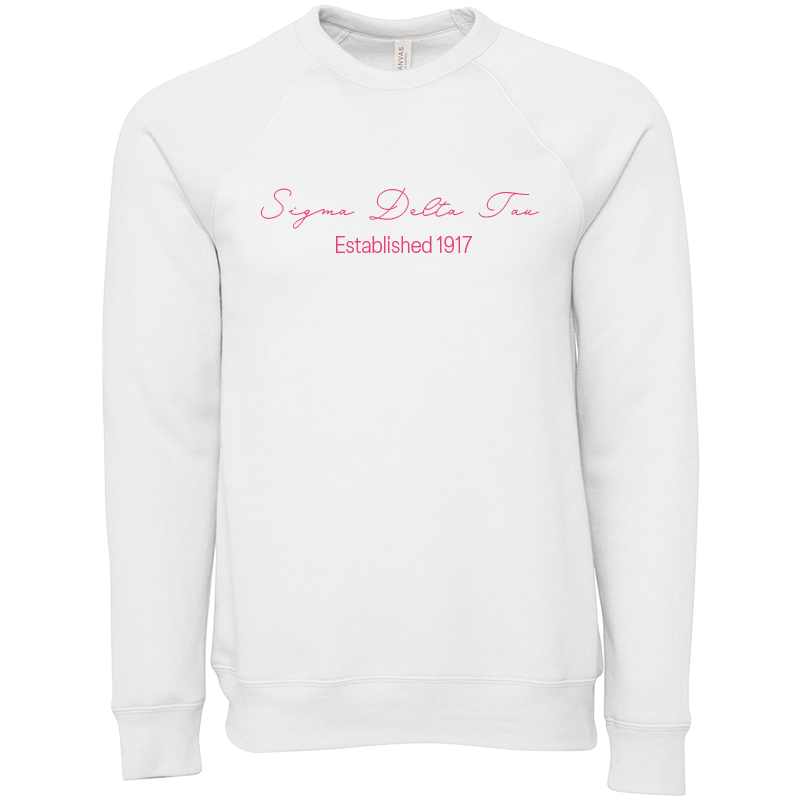 Sigma Delta Tau Embroidered Scripted Name Crewneck Sweatshirts
