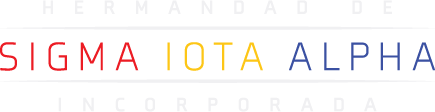 Text 'HERMANDADE DE SIGMA IOTA ALPHA INCORPORAĆDA' in red, yellow, and blue on a white background
