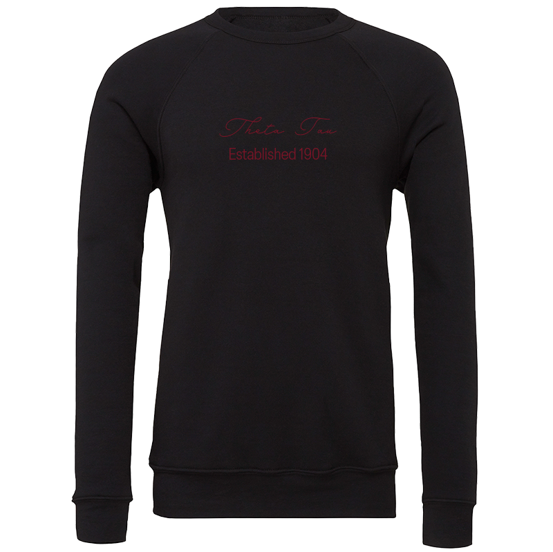 Theta Tau Embroidered Scripted Name Crewneck Sweatshirts