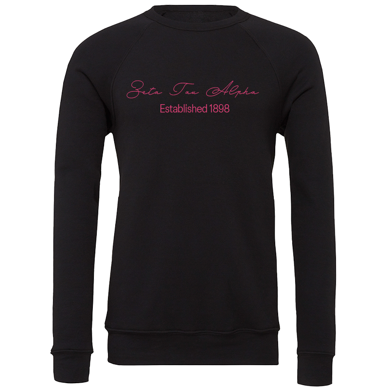 Zeta Tau Alpha Embroidered Scripted Name Crewneck Sweatshirts