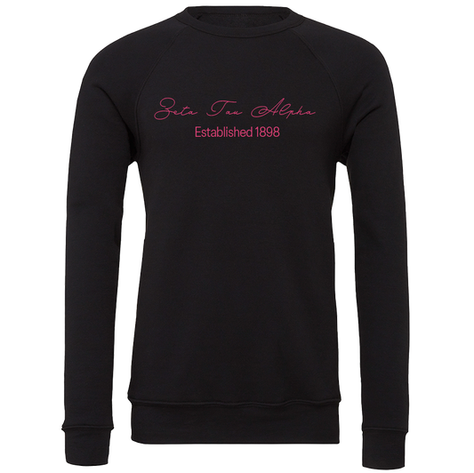Zeta Tau Alpha Embroidered Scripted Name Crewneck Sweatshirts