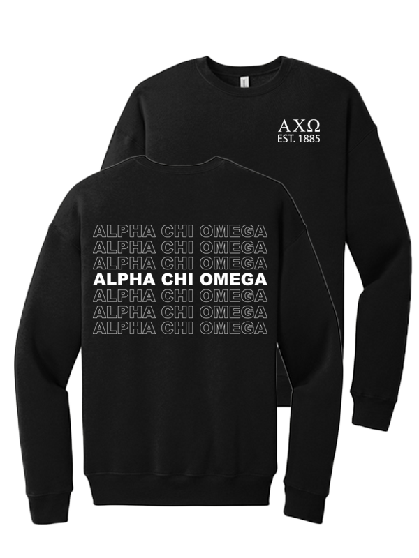 Alpha Chi Omega Repeating Name Crewneck Sweatshirts