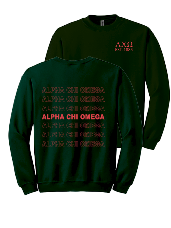Alpha Chi Omega Repeating Name Crewneck Sweatshirts
